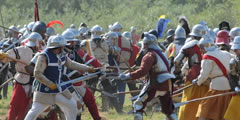 Medieval battle, explosions, crowd noise sound 