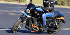 Harley-Davidson motorcycle approaching, waiting, turning off sound , 4 sounds