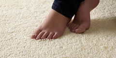 Barefoot steps on carpeted wooden floor sound , 2 sounds