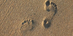Barefoot steps on dry sand sound , 2 sounds