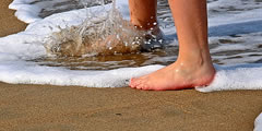 Barefoot steps on wet sand sound , 3 sounds