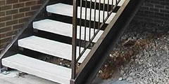 Steps on a metal ladder in shoes sound , 11 sounds